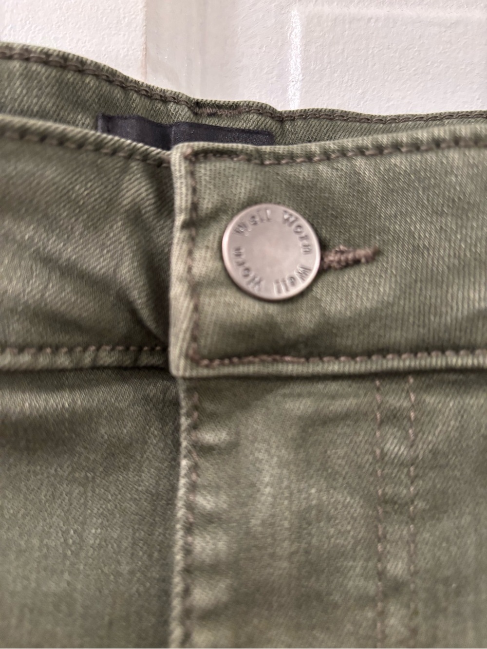 WELL WORN  High-Rise Straight Leg Jeans in Beautiful Olive Green - Picture 3 of 5